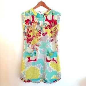 Weston Floral Dress V-neck Rounded Hemline Size Small